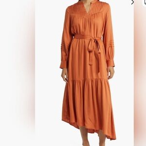 DU PARADIS Tie Waist Long Sleeve Asymmetric Maxi Dress Sz L NWT